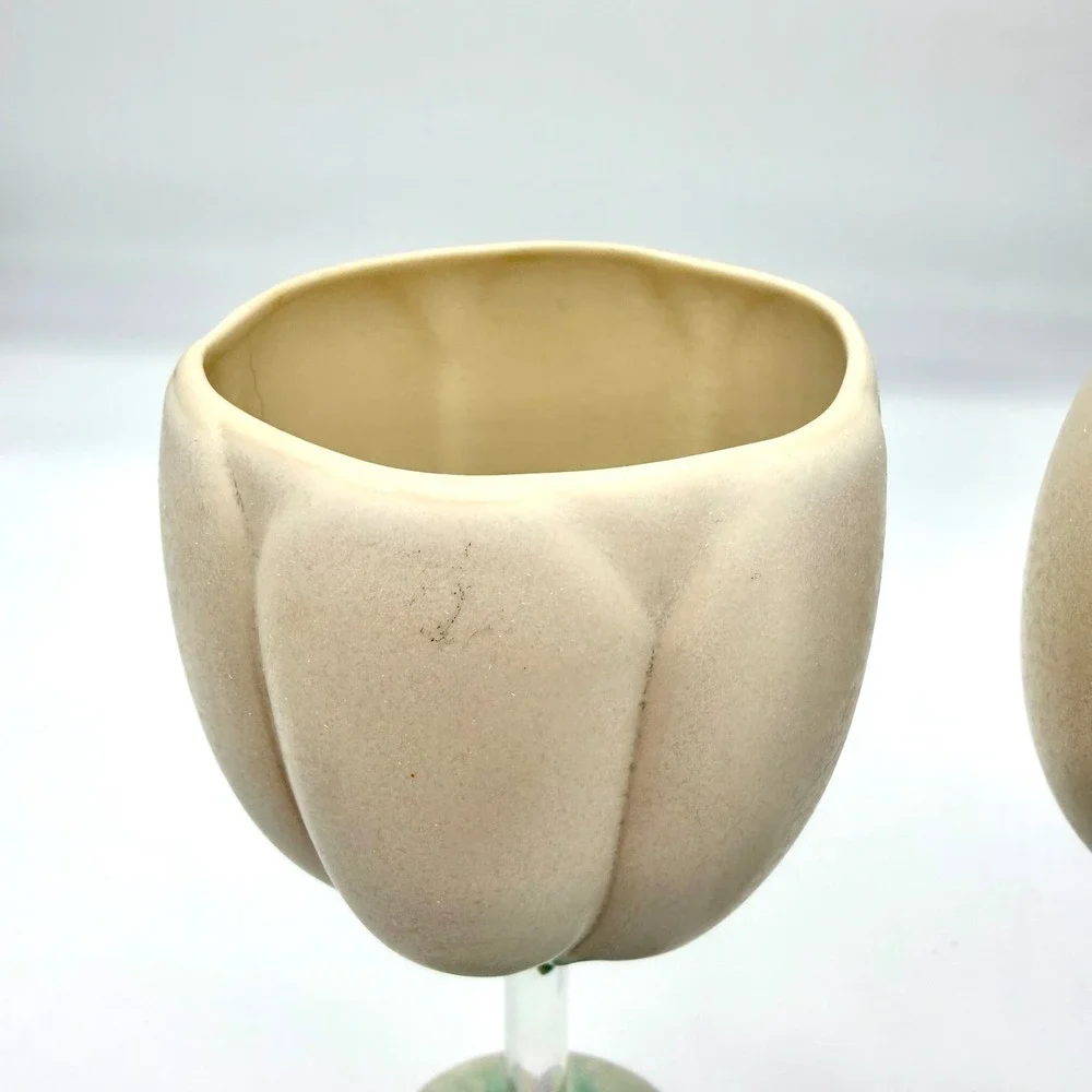 Newman Ceramic Works Wine Goblets Pair Ceramic Glass‎ Artisan Cream Iridescent